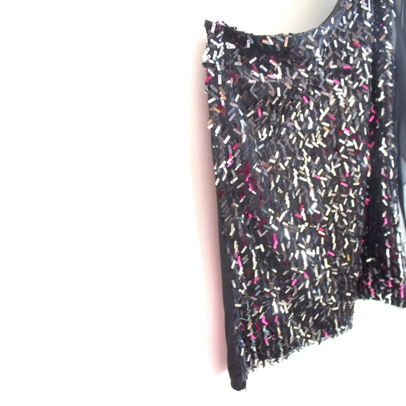 Dress barn Sequin Asymmetric Tulle Sleeve Top Petite Medium - Picture 2 of 6